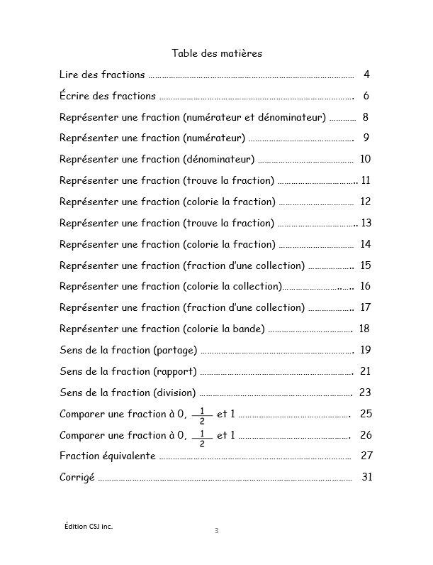 3e année Les fractions - CAHIER A (Numérique)
