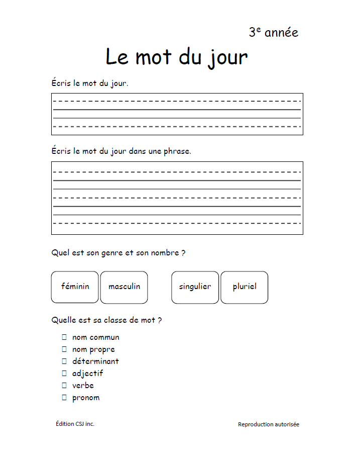 3e année Le mot du jour (Numérique)