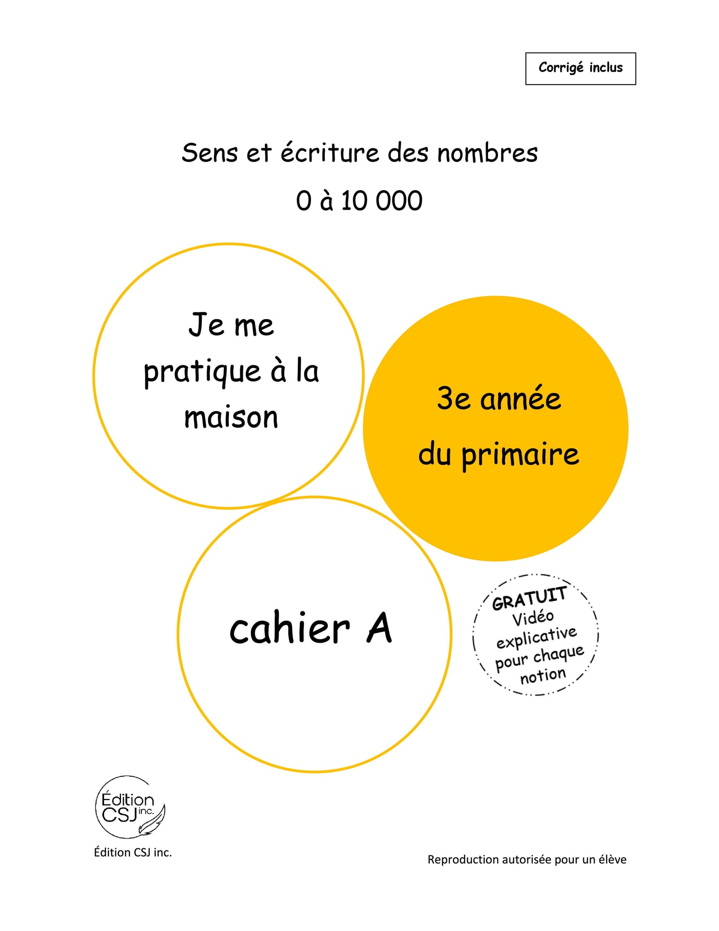 3e année Sens et écriture des nombres - CAHIER A (Numérique)