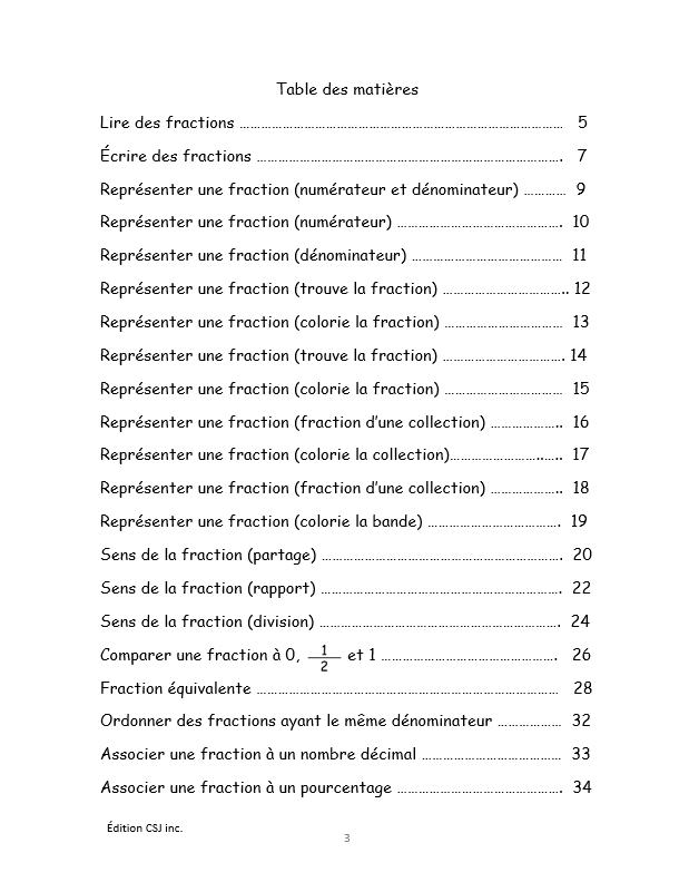 4e année Les fractions - CAHIER A (Numérique)