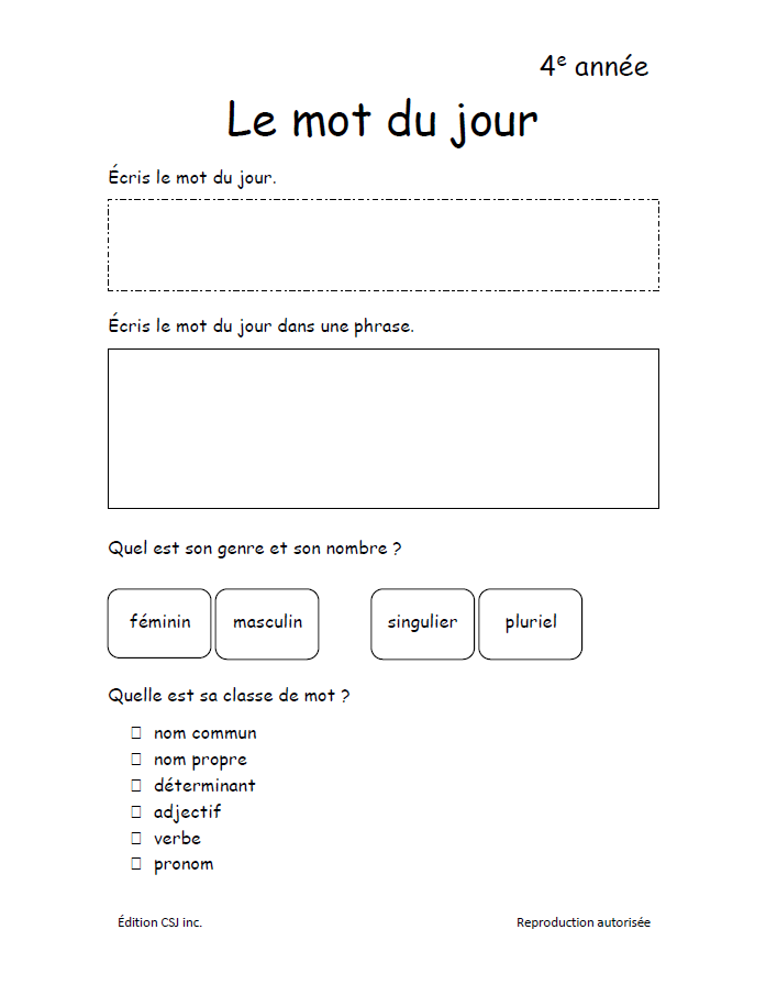 4e année Le mot du jour (Numérique)