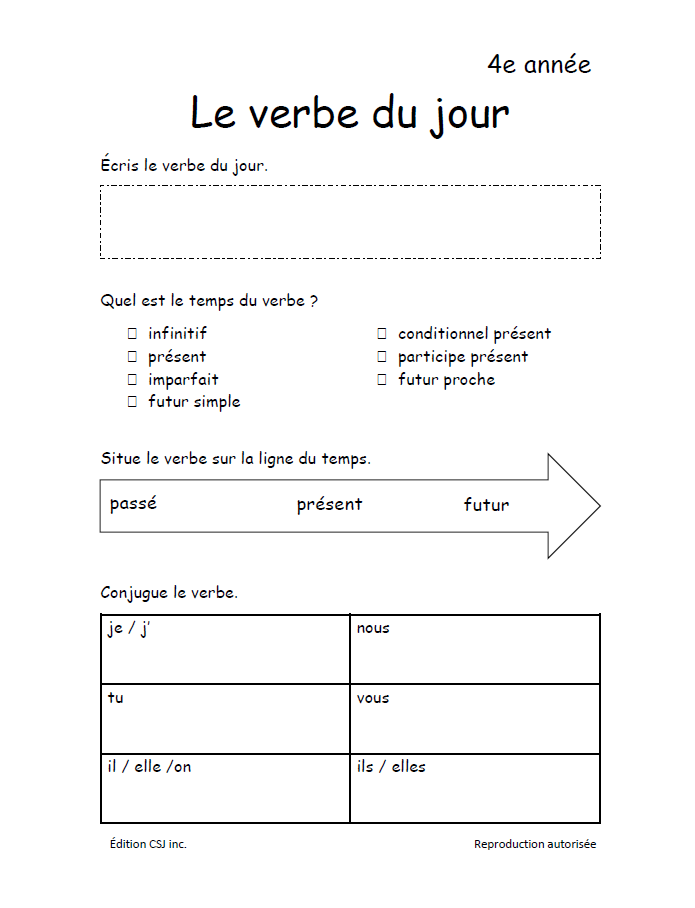 4e année Le verbe du jour (Numérique)