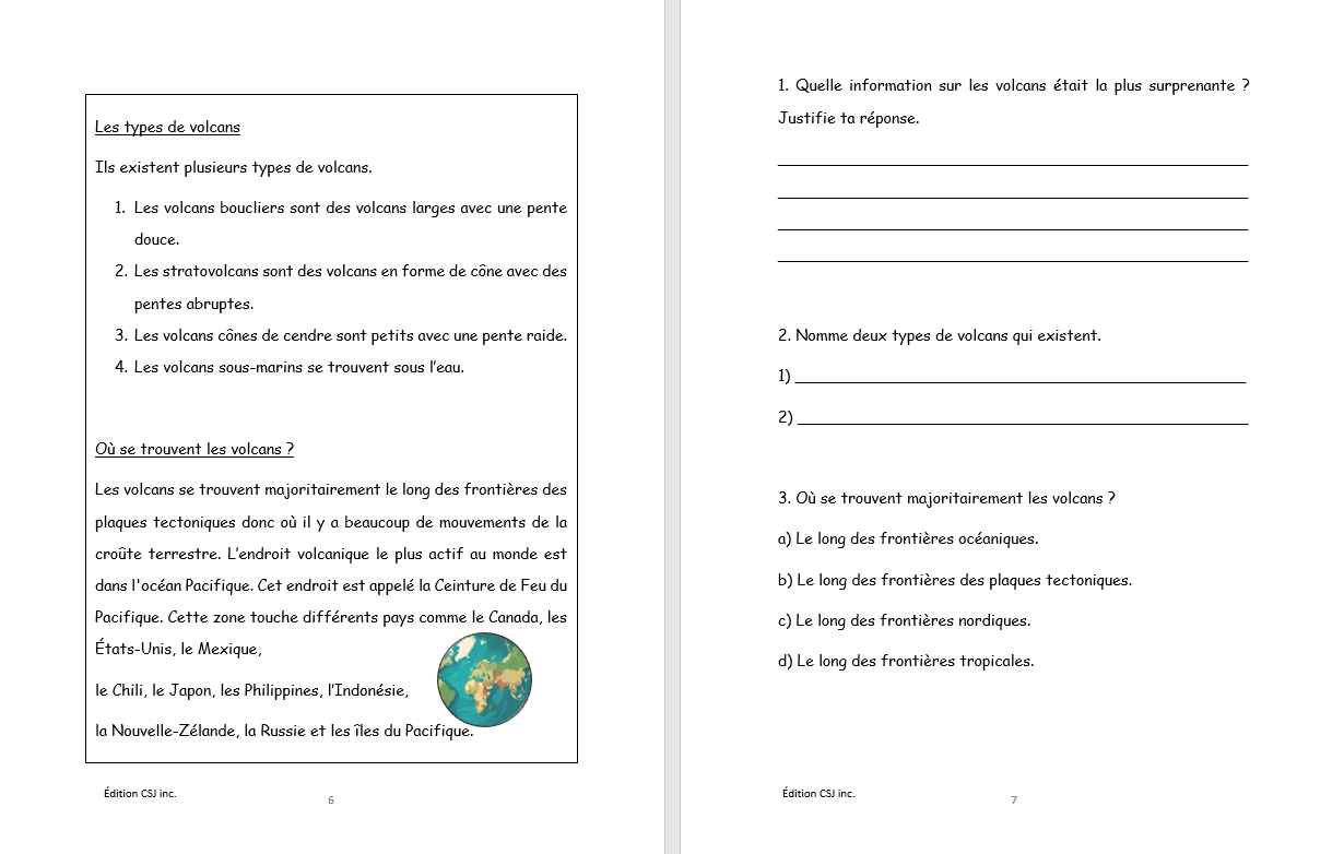 5e année Lecture compréhension de textes - CAHIER A