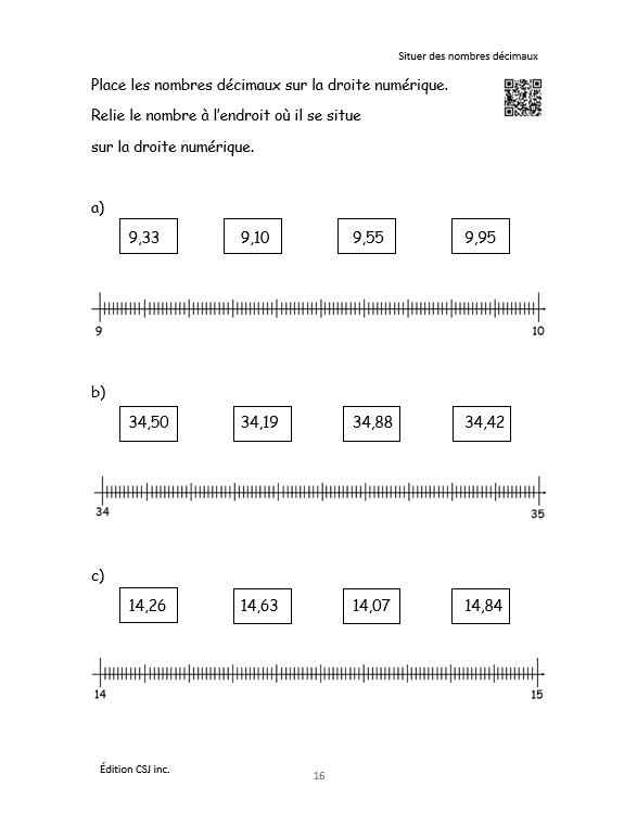 5e année Les nombres décimaux - CAHIER A