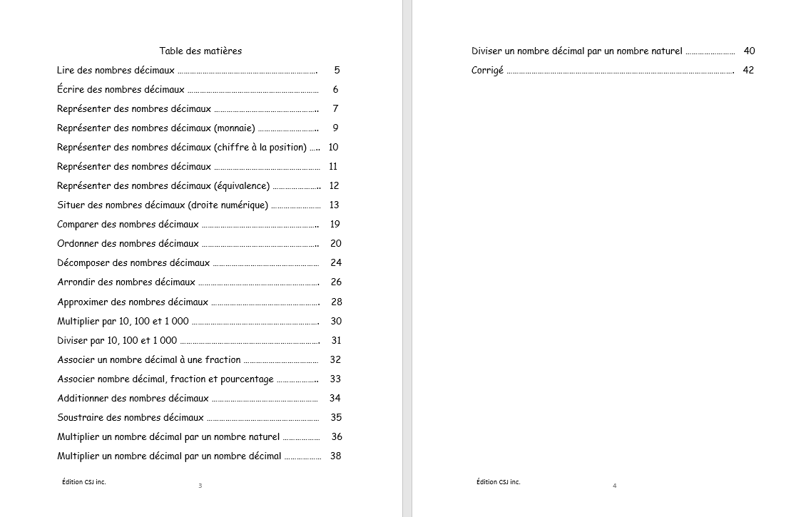 6e année Les nombres décimaux - CAHIER A (Numérique)
