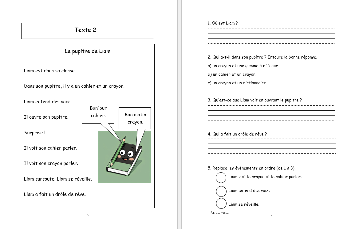 1re année Lecture compréhension de textes - CAHIER A