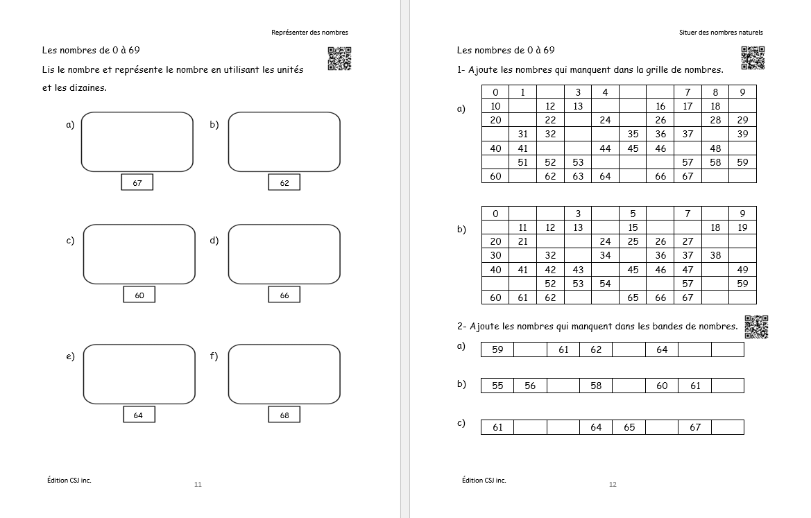 1re année Sens et écriture des nombres - CAHIER D