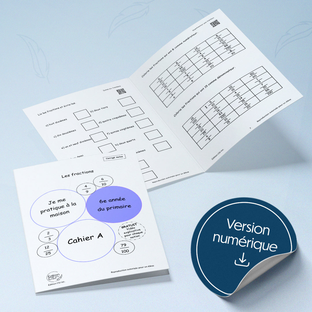 6e année Les fractions - CAHIER A (Numérique)