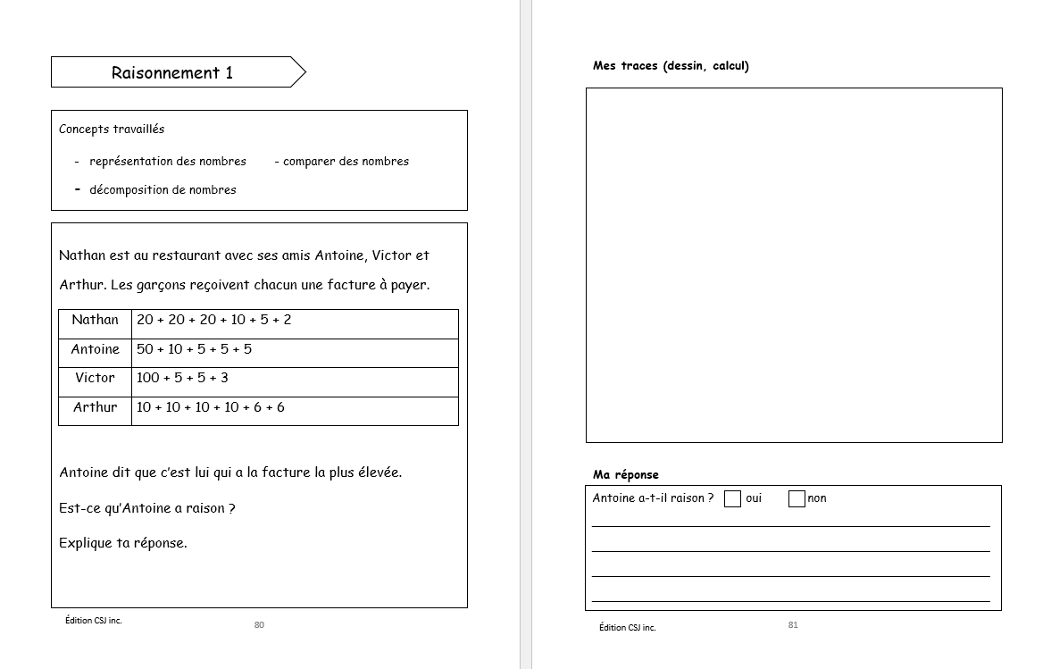 3e année Résolutions simples et raisonnement mathématique - CAHIER A