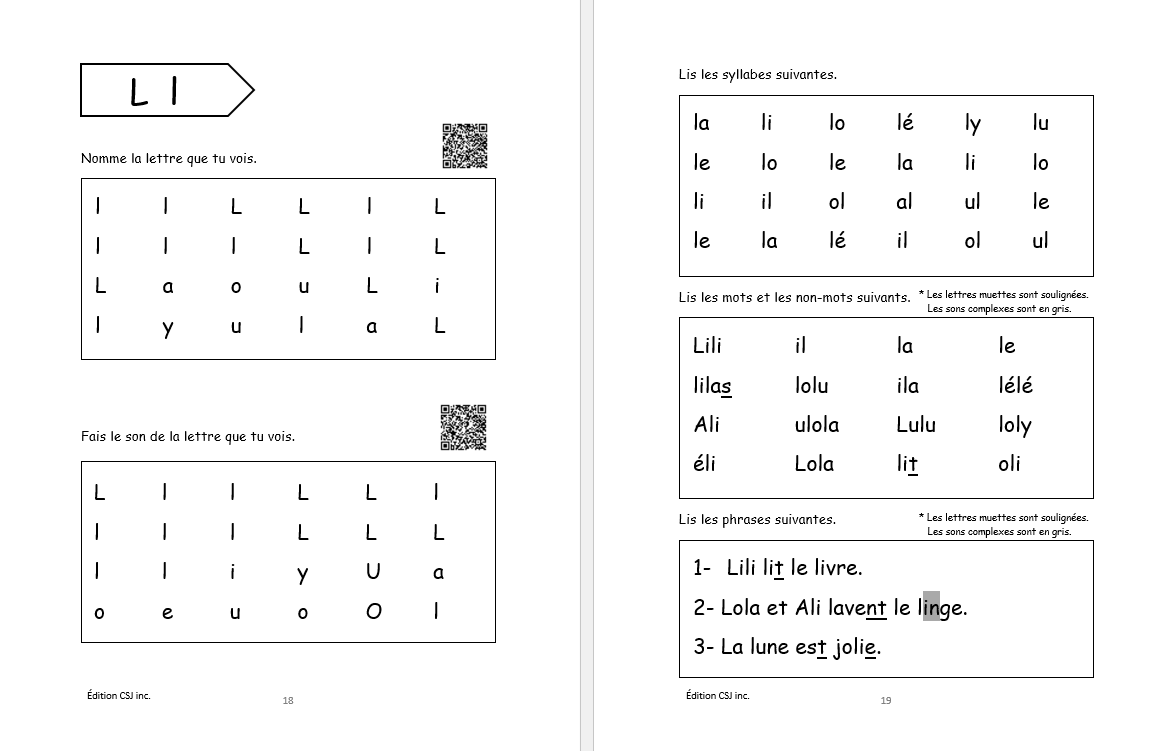 1re année Lecture lettres, sons, syllabes, mots et phrases