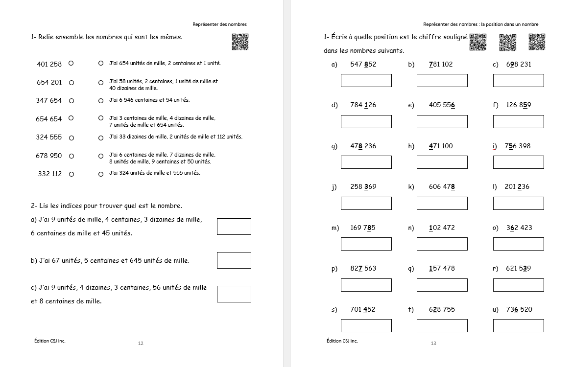 5e année Sens et écriture des nombres - CAHIER A