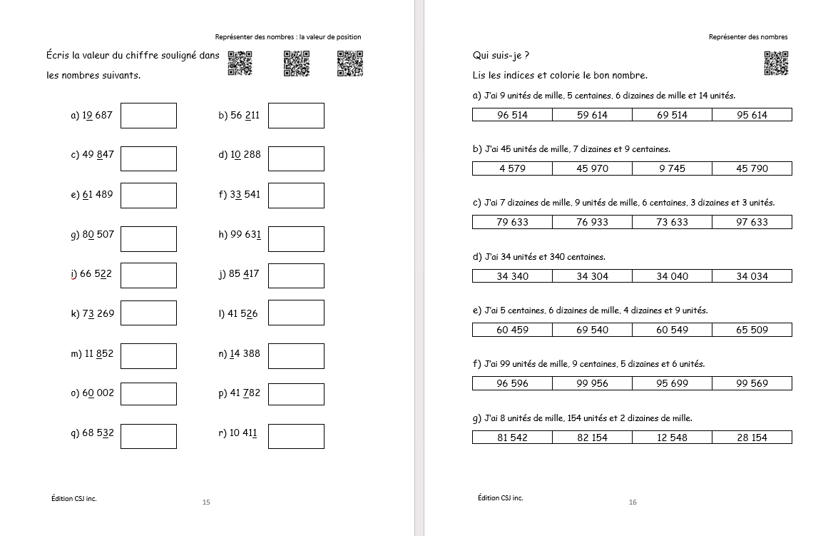 4e année Sens et écriture des nombres - CAHIER A (Numérique)