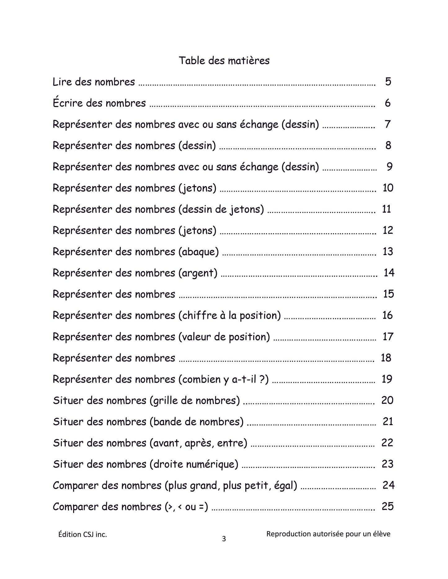 3e année Sens et écriture des nombres - CAHIER A