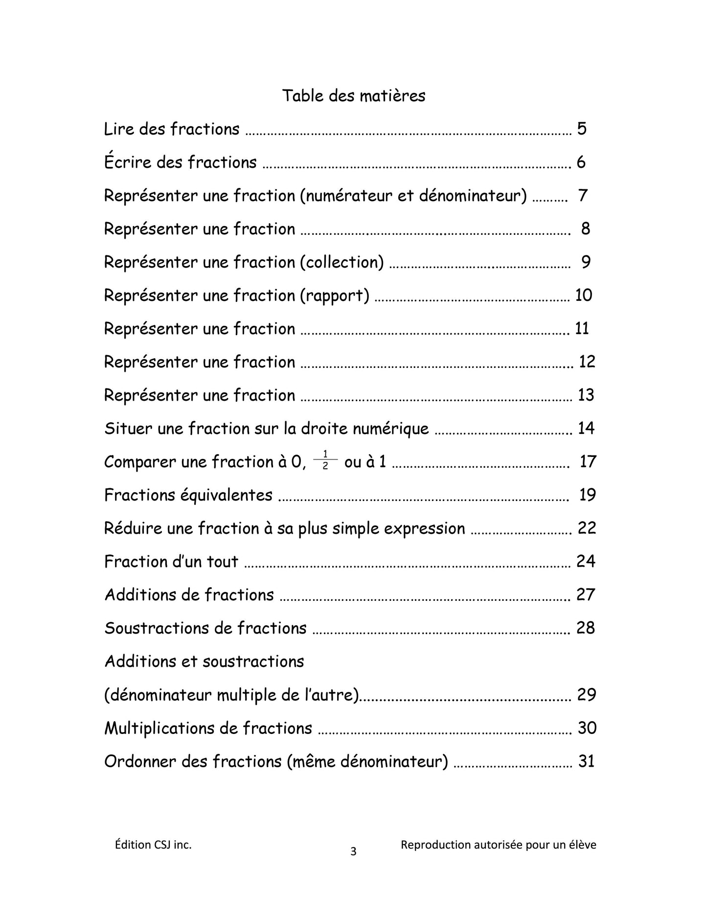 6e année Les fractions - CAHIER A