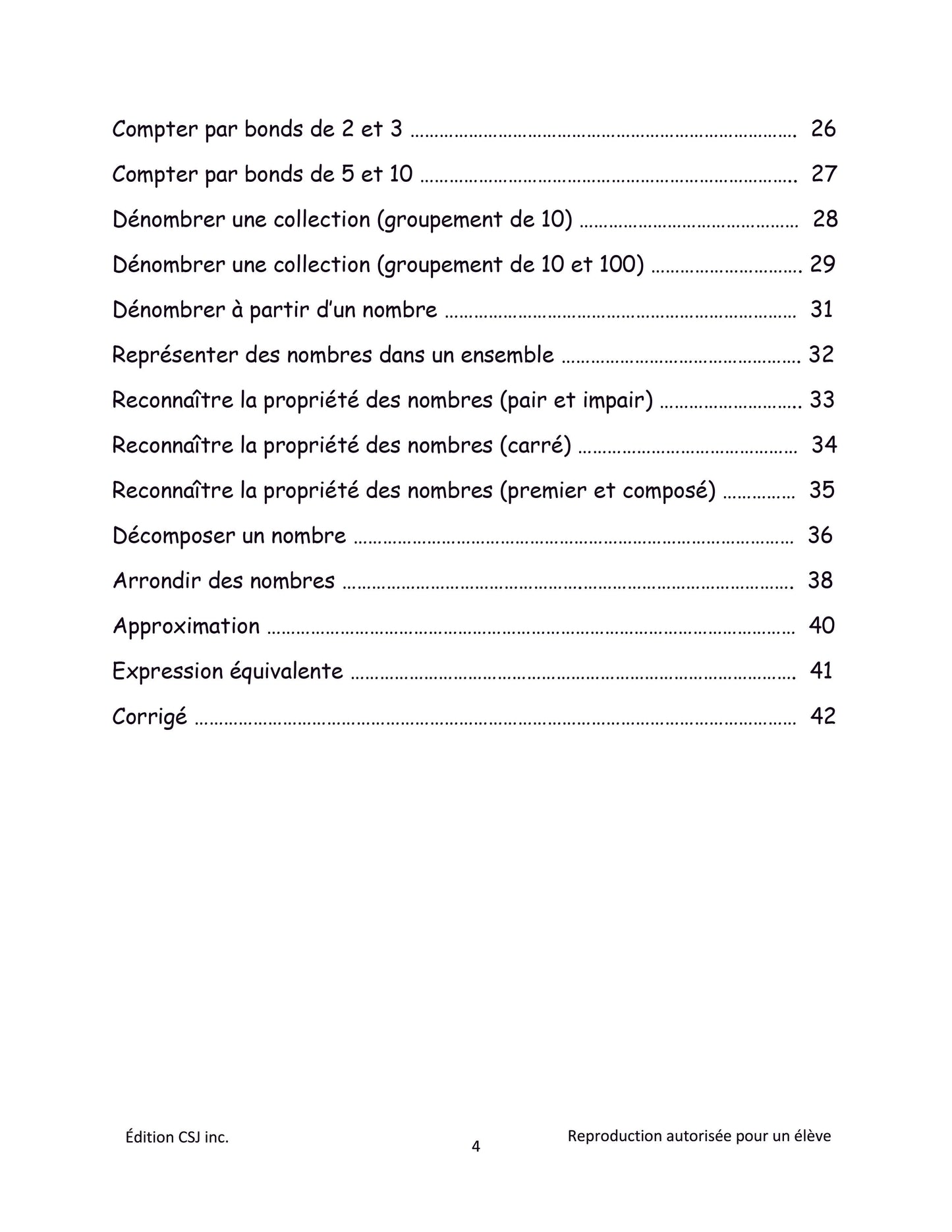 4e année Sens et écriture des nombres - CAHIER A