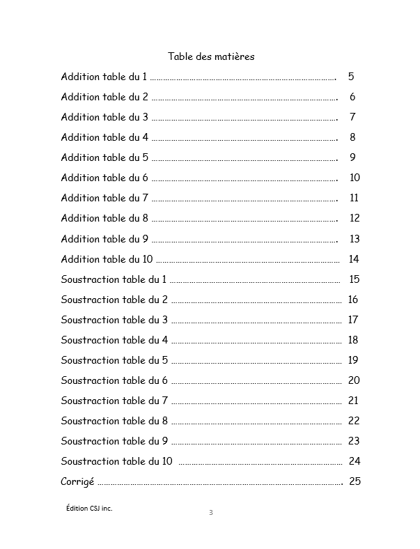 1re à 6e année Les tables d'additions et de soustractions - CAHIER A