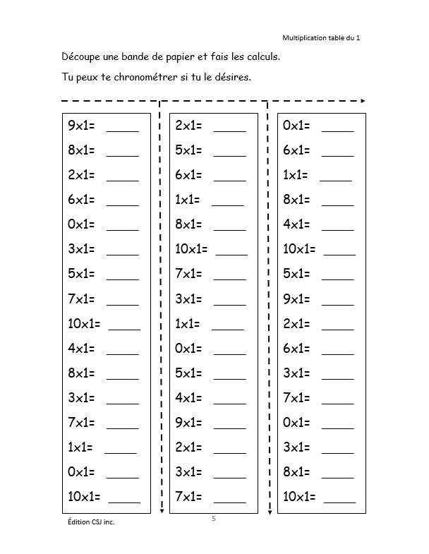 1re à 6e année Les tables de multiplications et de divisions - CAHIER A