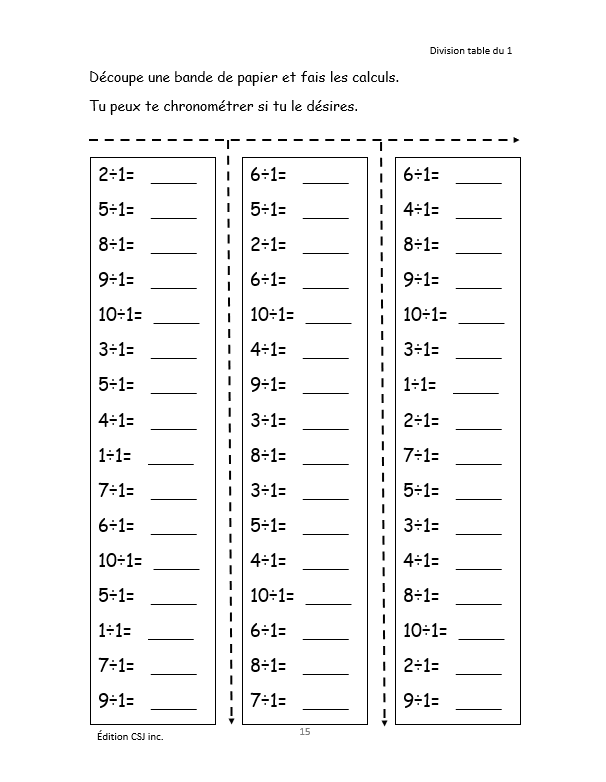 1re à 6e année Les tables de multiplications et de divisions - CAHIER A