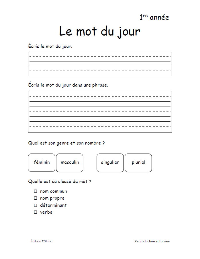 1re année Le mot du jour (Numérique)