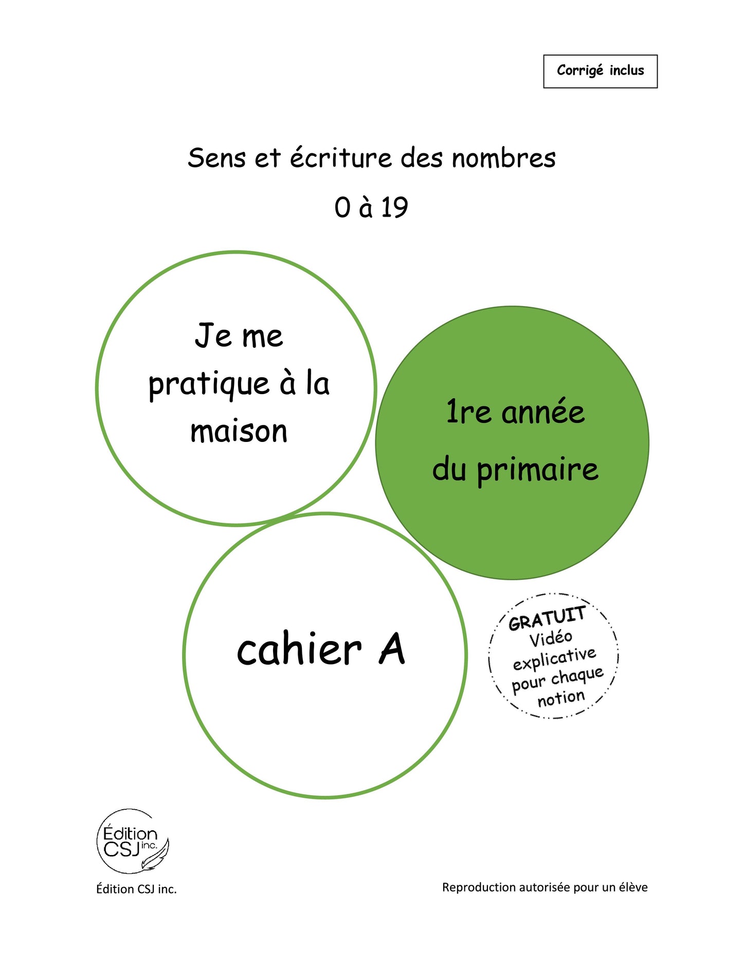 1re année Sens et écriture des nombres  - CAHIER A (Numérique)