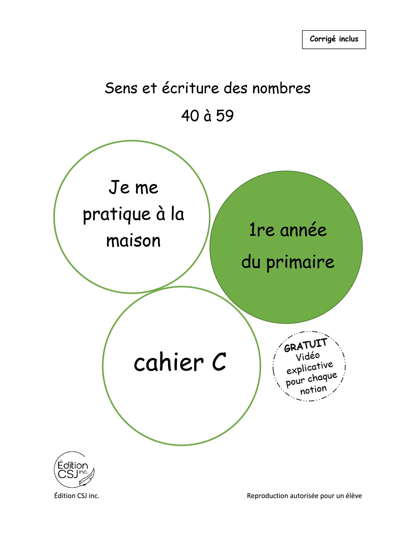 1re année Sens et écriture des nombres - CAHIER C (Numérique)