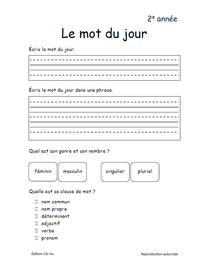 2e année Le mot du jour (Numérique)