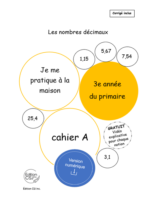 3e année Les nombres décimaux - CAHIER  A (Numérique)