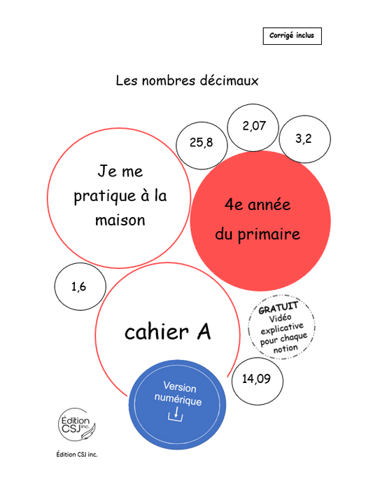 4e année Les nombres décimaux - CAHIER A (Numérique)