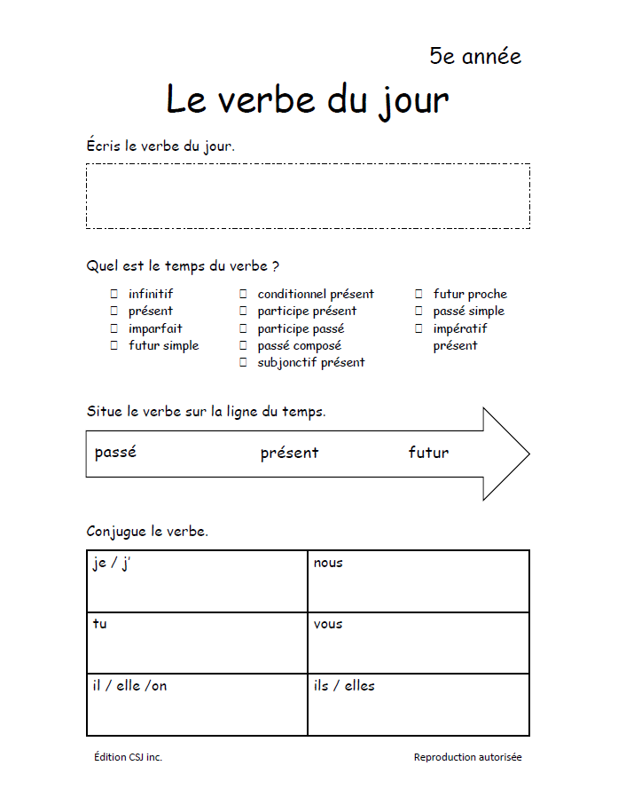 5e année Le verbe du jour (Numérique)