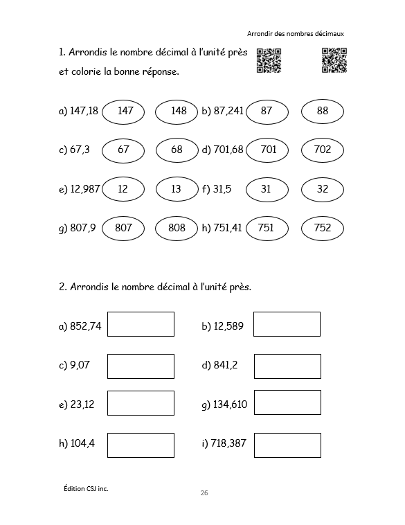 5e année Les nombres décimaux - CAHIER A (Numérique)