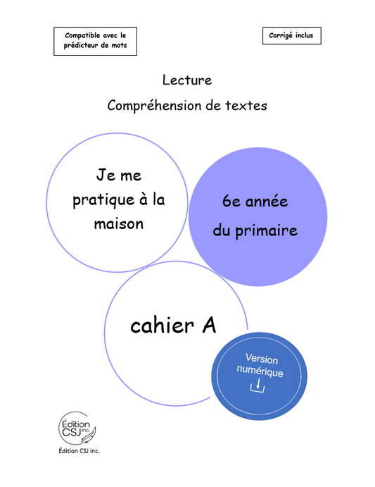 6e année Lecture compréhension de textes - CAHIER A (Numérique)