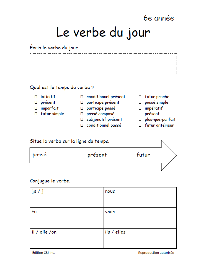 6e année Le verbe du jour (Numérique)