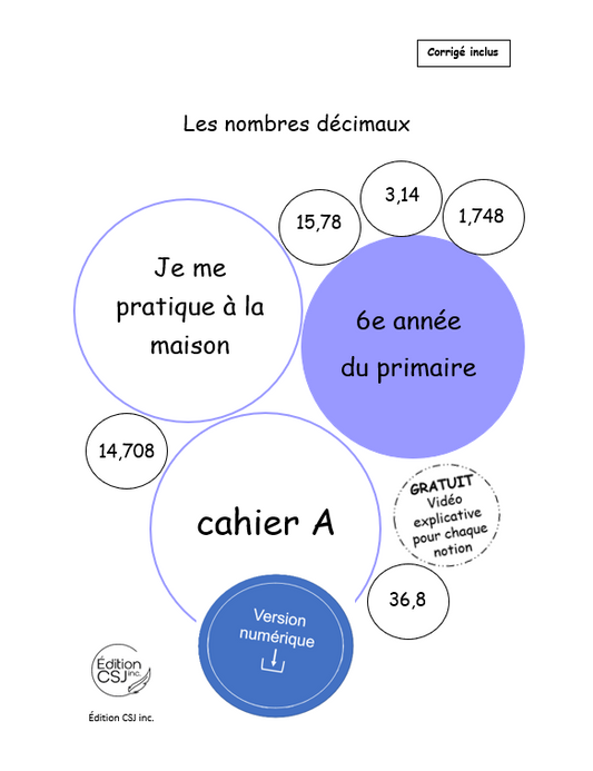 6e année Les nombres décimaux - CAHIER A (Numérique)