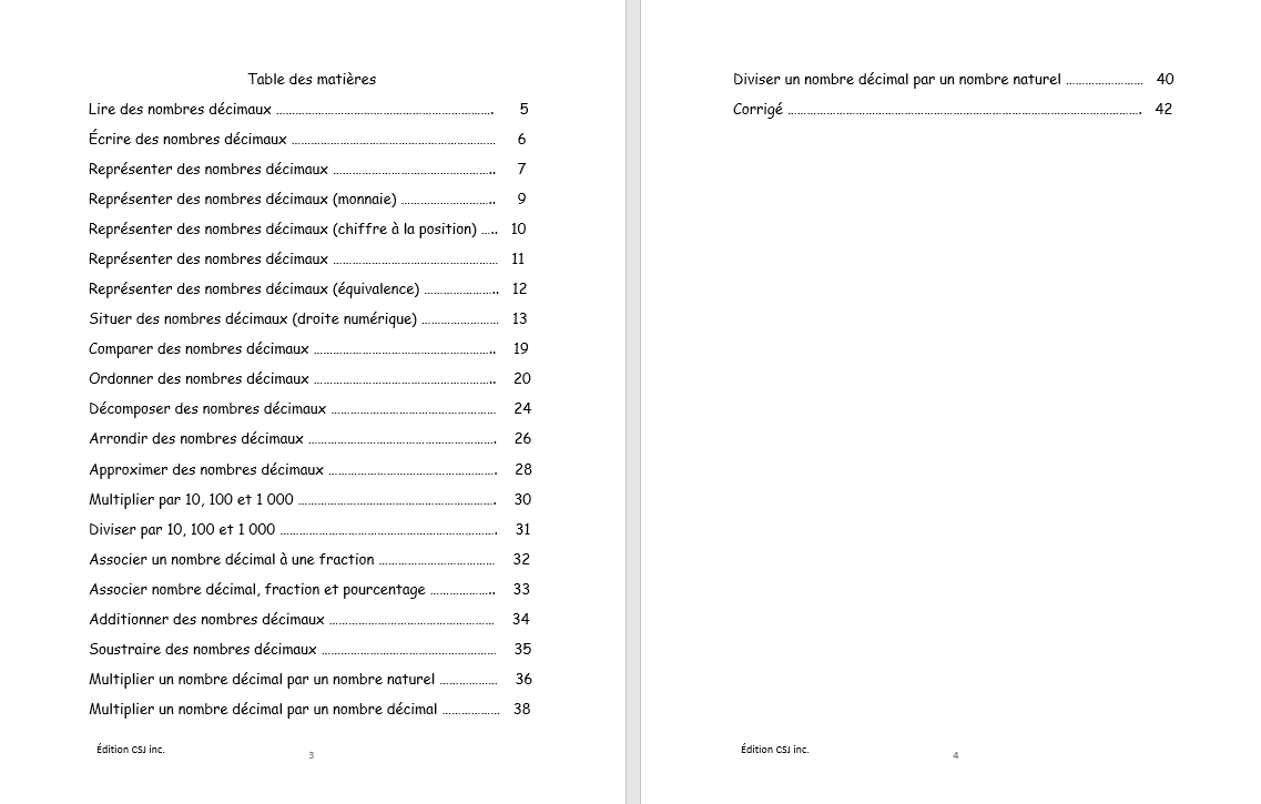 6e année Les nombres décimaux - CAHIER A (Numérique)