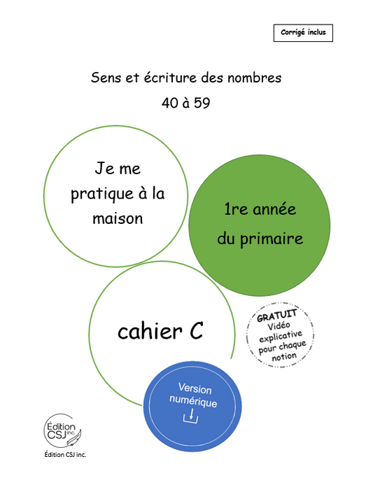 1re année Sens et écriture des nombres - CAHIER C (Numérique)