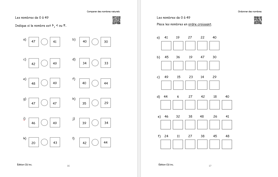 1re année Sens et écriture des nombres - CAHIER C