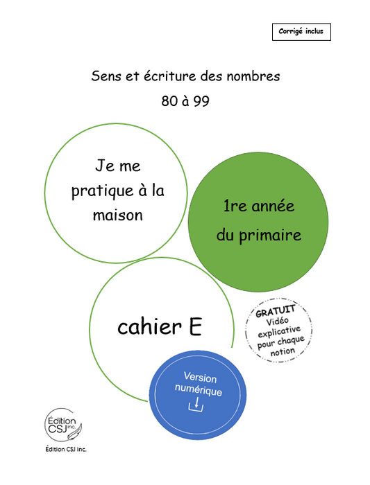 1re année Sens et écriture des nombres - CAHIER E (Numérique)