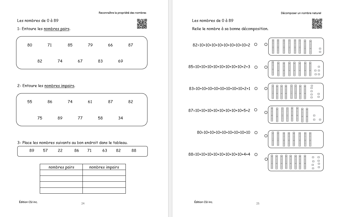 1re année Sens et écriture des nombres - CAHIER E