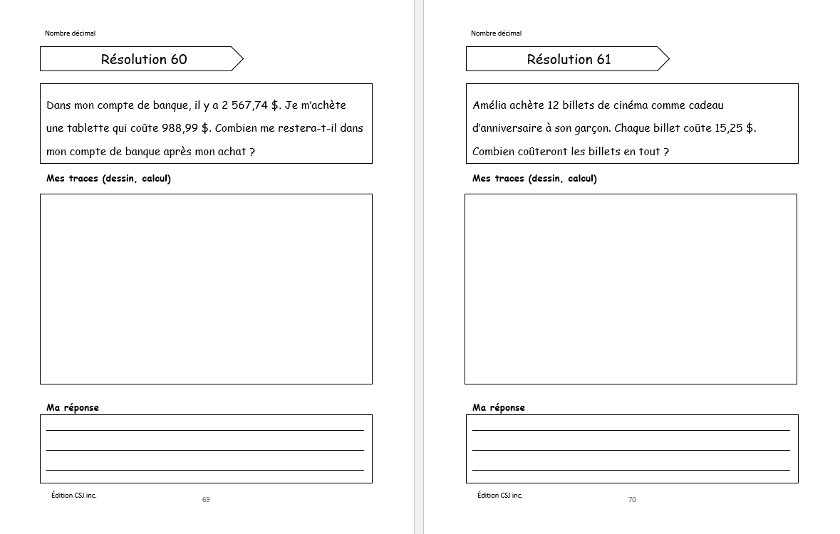 6e année Résolutions simples et raisonnement mathématique - CAHIER A