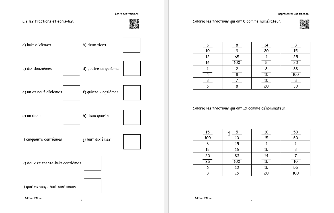 6e année Les fractions - CAHIER A
