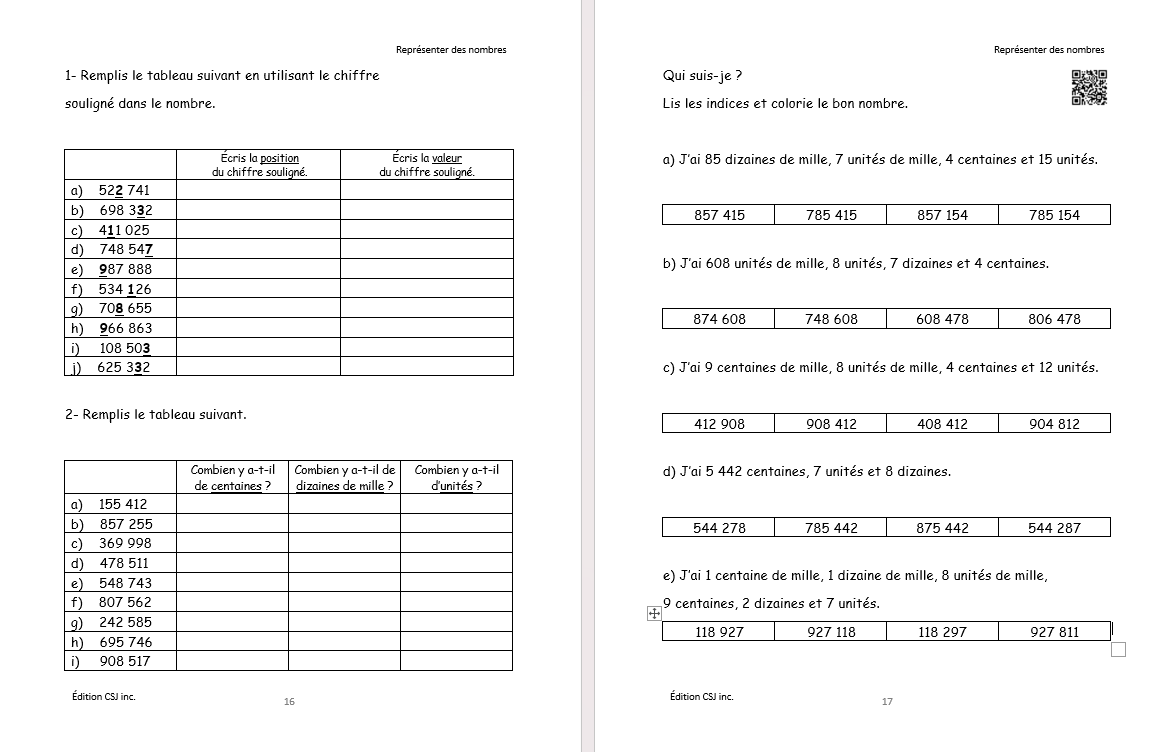6e année Sens et écriture des nombres - CAHIER A (Numérique)