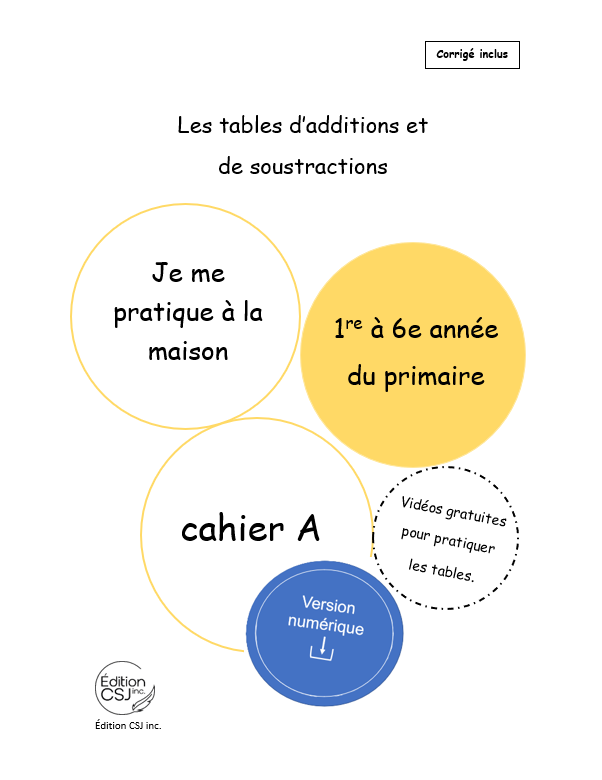 1re à 6e année Les tables d'additions et de soustractions - CAHIER A (Numérique)